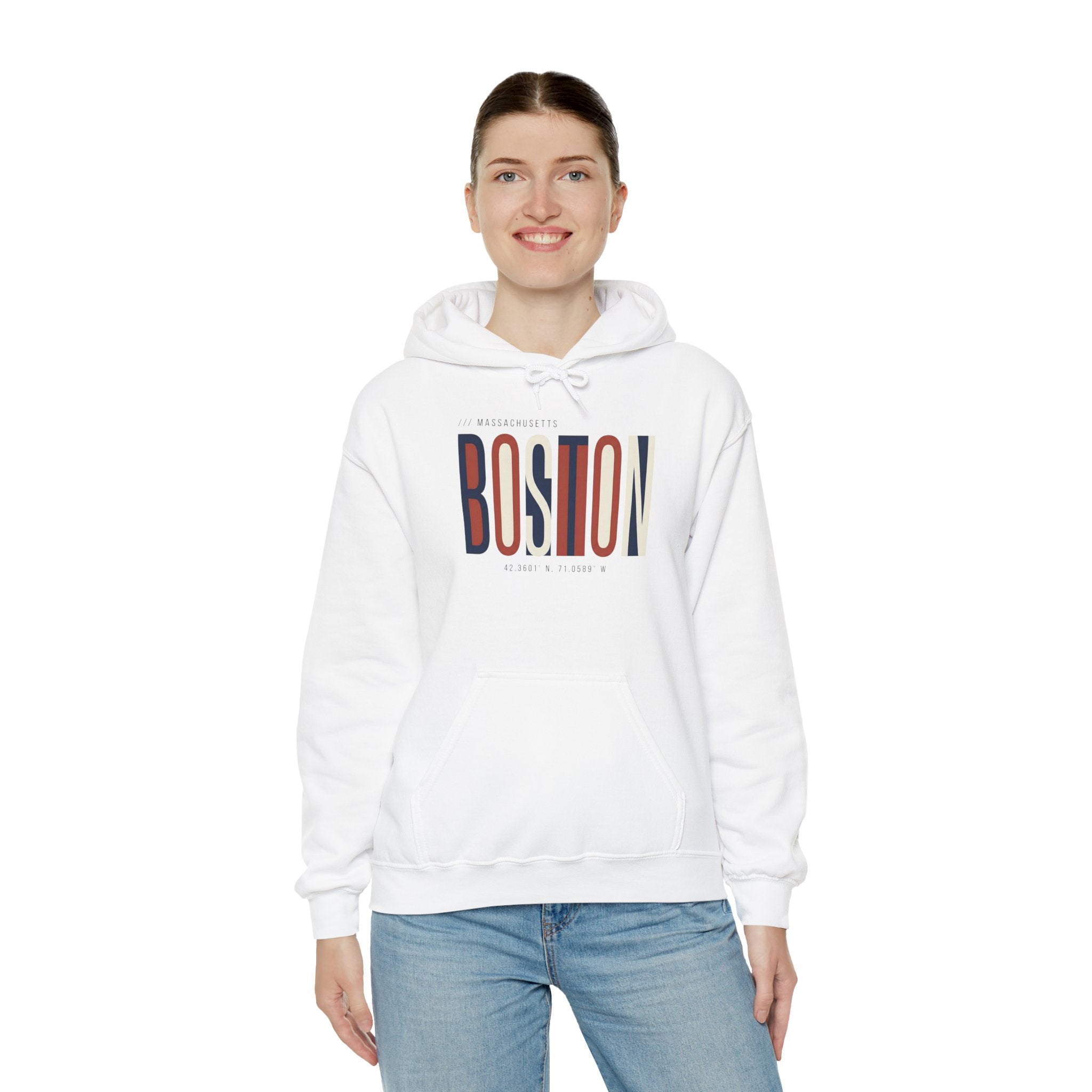 Boston Retro Stripe Hoodie — Vintage City Skyline Sweatshirt