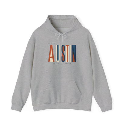 Austin Retro Block Hoodie — Minimalist City Typography Pullover