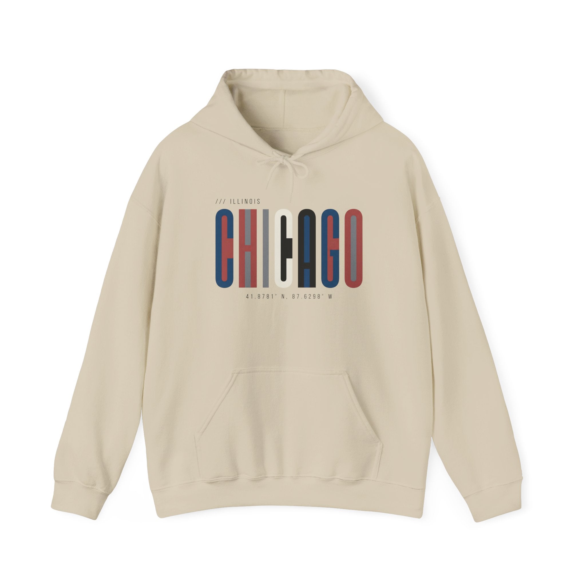 Chicago Retro Block Hoodie – Modern City Skyline Typography