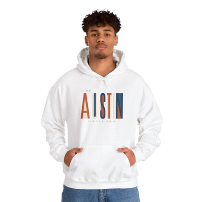 Austin Retro Block Hoodie — Minimalist City Typography Pullover