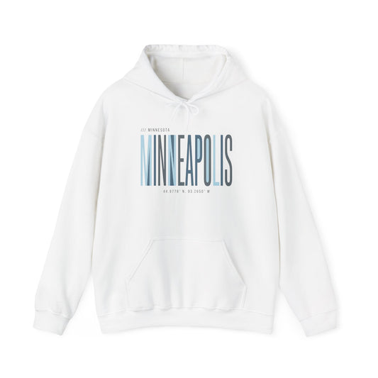 Minneapolis Skyline Hoodie — Minimal Vertical Text City Sweatshirt