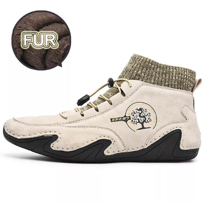 Winter-ready Plush Leather Men's Casual Sneakers: Stylish, Anti-Slip, and Warm Outdoor Shoes.