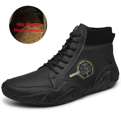 Winter-ready Plush Leather Men's Casual Sneakers: Stylish, Anti-Slip, and Warm Outdoor Shoes.