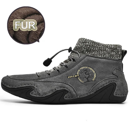 Winter-ready Plush Leather Men's Casual Sneakers: Stylish, Anti-Slip, and Warm Outdoor Shoes.