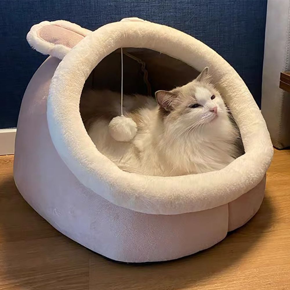 Warm Cat Bed Basket - Pink Rabbit