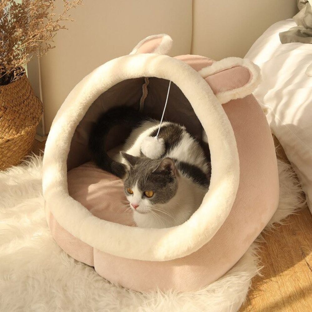 Warm Cat Bed Basket - Pink Rabbit