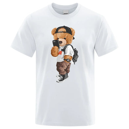 Teddy Bear Pure Cotton Unisex Round Neck Short Sleeve T-Shirt