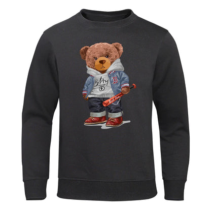 Men's Funny Baseball Teddy Bear Hoodie – Cozy Streetwear Sweatshirt