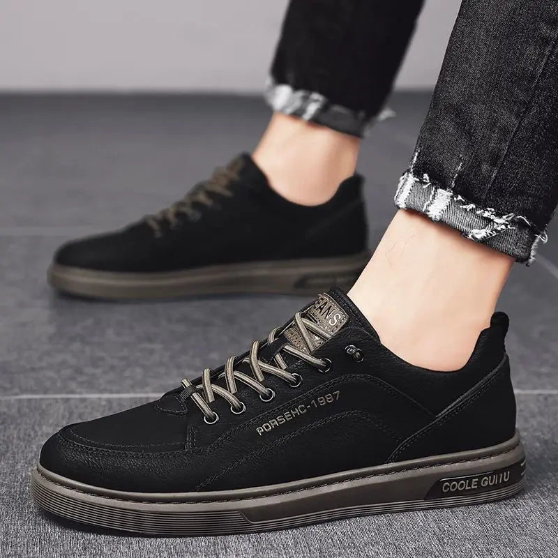 Waterproof Spring Loafers: Stylish Men's Casual PU Leather Sneakers in Solid Colors