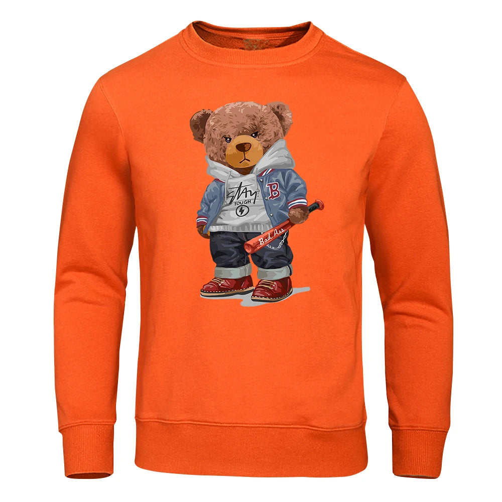 Men's Funny Baseball Teddy Bear Hoodie – Cozy Streetwear Sweatshirt