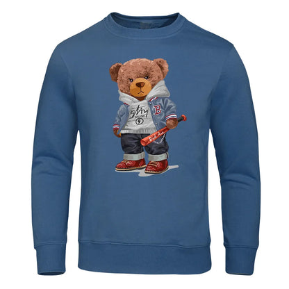 Men's Funny Baseball Teddy Bear Hoodie – Cozy Streetwear Sweatshirt