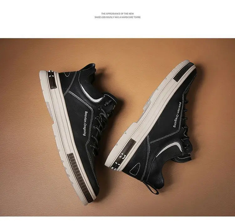 Casual Men's PU Leather Sneakers for Outdoor Activities with Anti-Slip, Breathable Design