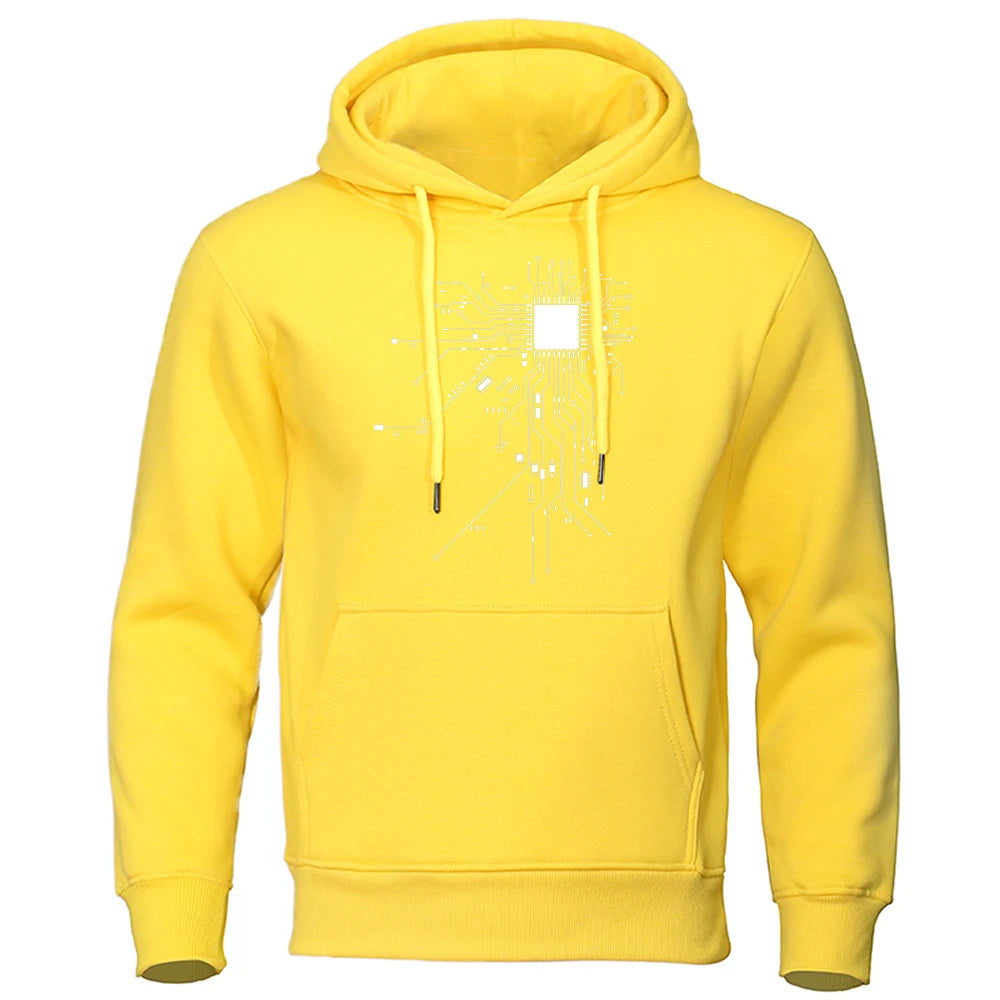 Autumn Fleece Hoodie with CPU Processor Circuit Design - Casual and Comfy Unisex Fashion