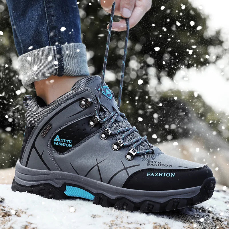 Waterproof Leather Lace-Up Snow Boots for Men with Super Warm Fleeces