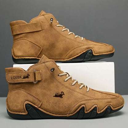 High-Top Luxury Leather Sneakers - Comfortable Casual Shoes for Men