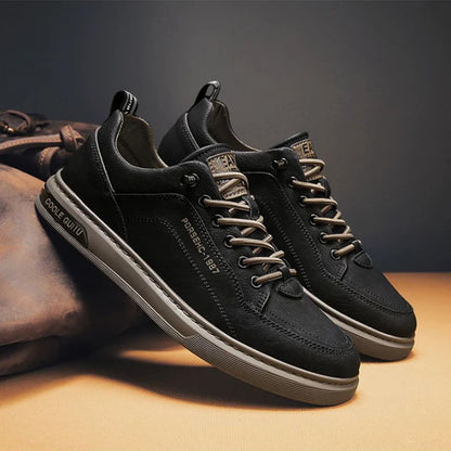 Waterproof Spring Loafers: Stylish Men's Casual PU Leather Sneakers in Solid Colors