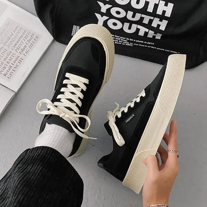 Casual Solid Canvas Sneakers with Thick Bottom for Men, Ideal for Spring and Autumn