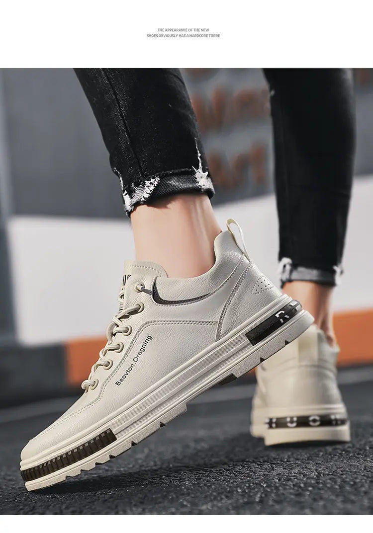 Casual Men's PU Leather Sneakers for Outdoor Activities with Anti-Slip, Breathable Design