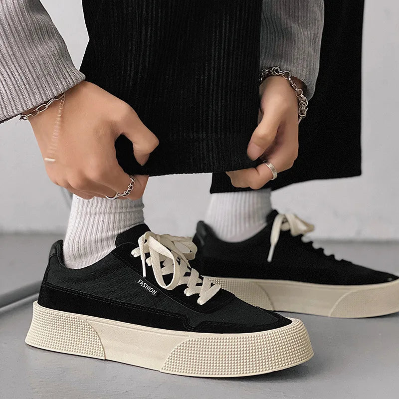 Casual Solid Canvas Sneakers with Thick Bottom for Men, Ideal for Spring and Autumn