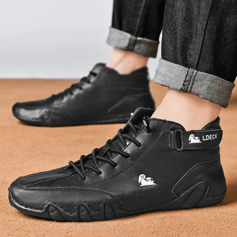 Spring Casual Shoes for Men: Stylish Pu Leather Sneakers with Light Lace-Up Design