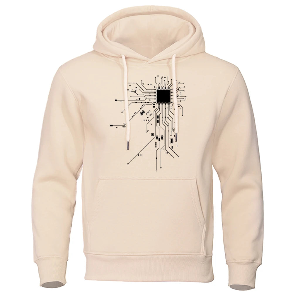 Autumn Fleece Hoodie with CPU Processor Circuit Design - Casual and Comfy Unisex Fashion