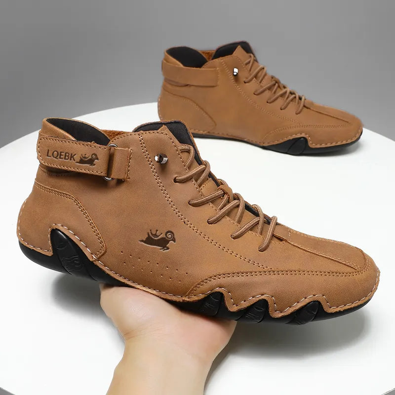 High-Top Luxury Leather Sneakers - Comfortable Casual Shoes for Men