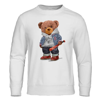 Men's Funny Baseball Teddy Bear Hoodie – Cozy Streetwear Sweatshirt