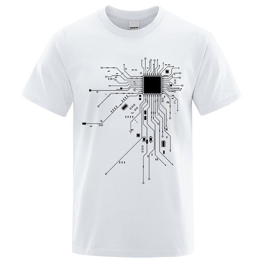 Dark CPU Processor Blueprint Pure Cotton Unisex Round Neck T-Shirt - White